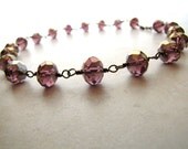 Purple Crystal Necklace Amethyst Bronze Wire Wrapped Faceted Egyptian Clasp
