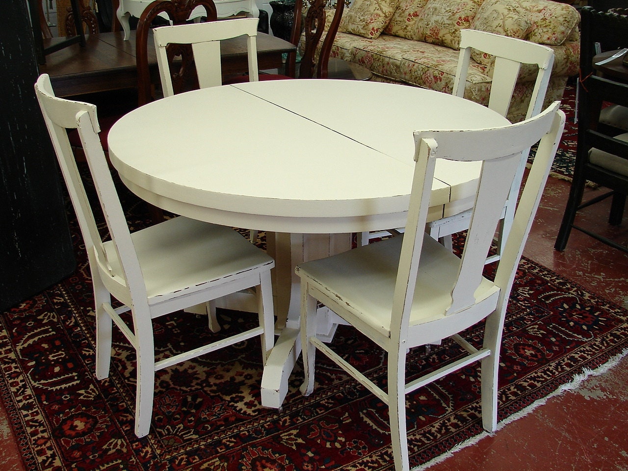 distressed round kitchen table and chairs
