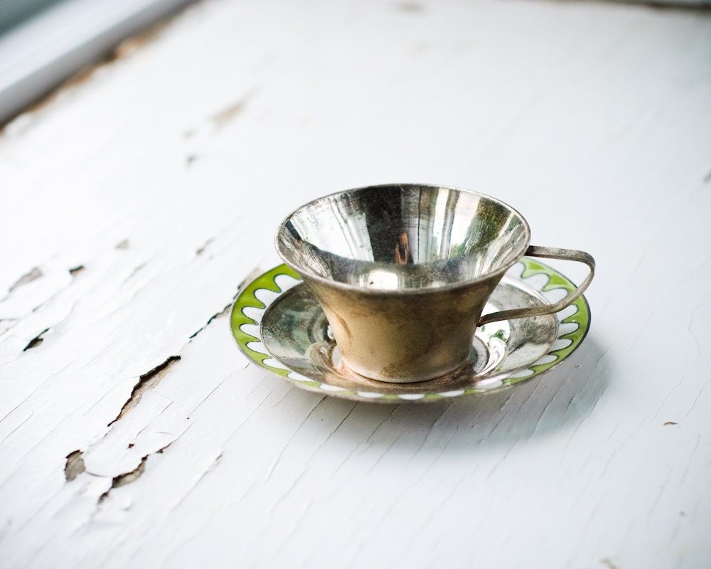Vintage Home Decor - Decorative Metal Cup and Saucer - Original Vintage USSR Soviet Union - Unique Gift for Her - isantiik