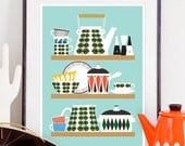 Scandinavian  Kitchen print, Stig Lindberg Bersa, Mid Century Modern poster, Retro Kitchen art, Kitchen decor, cooking print, A3