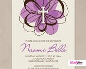 Swirl Flower - Customized Girl Baptism or Christening Invitation - digital or printed