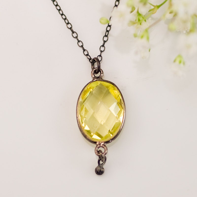 Lemon Citrine Necklace - Lemon Quartz - Black Oxidized Silver - Gunmetal