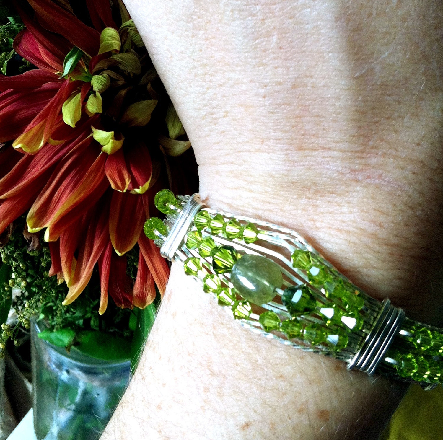 Sterling Silver Wire Wrapped Swarovski Crystal Bracelet