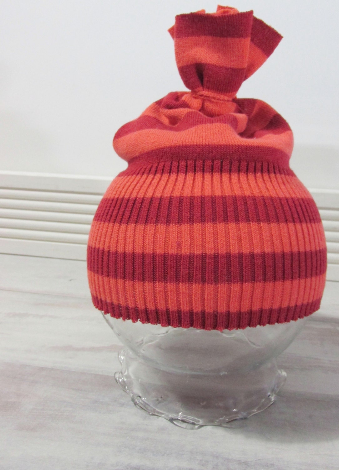 Red and coral upcycled girls photo prop hat, newborn photography props