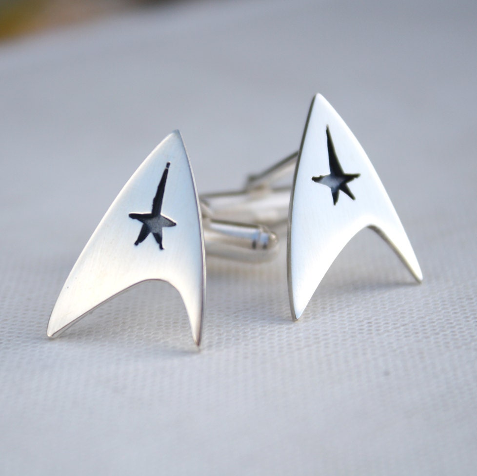 mens cufflinks Star Trek cufflinks quirky mens jewelry sterling silver geek jewelry best man grooms gift