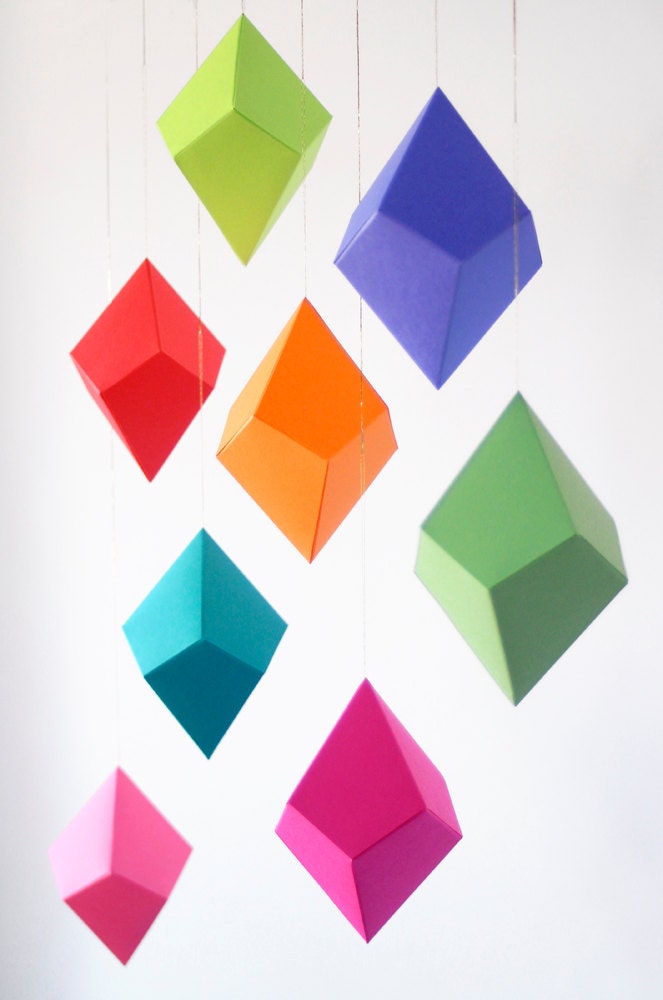 DIY Geometric Paper Ornaments - Set of 8 Paper Polyhedra Templates - Brights Palette