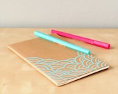 Waves notebook in teal blue - Handpainted moleskine with waves pattern - Teal blue waves - A5 Journal Teal