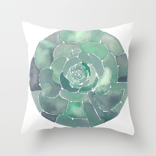 NEW Home Decor Beach Watercolor Art Pillow Cover Succulent Study No.1