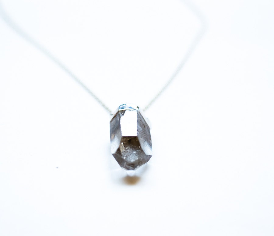 Silver dipped raw crystal necklace clear quartz point - 40% OFF