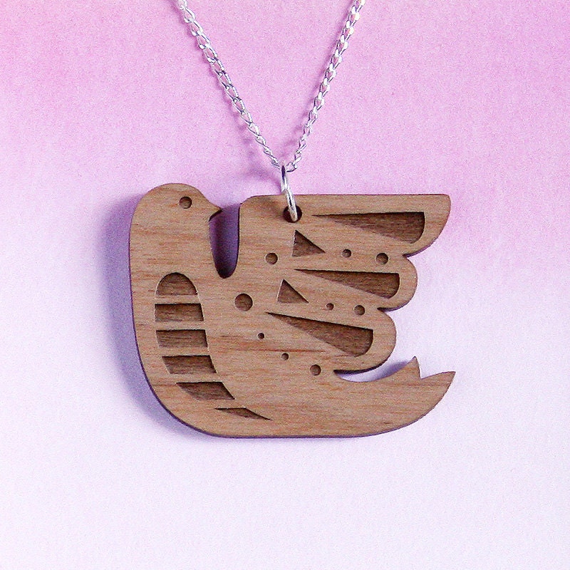Wooden Folk Bird Necklace