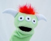 Lime Green Hand Puppet Baby Three Eyed Monster Plush Toy