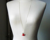 Long Necklace with crochet red apple and arrow. Love Christmas