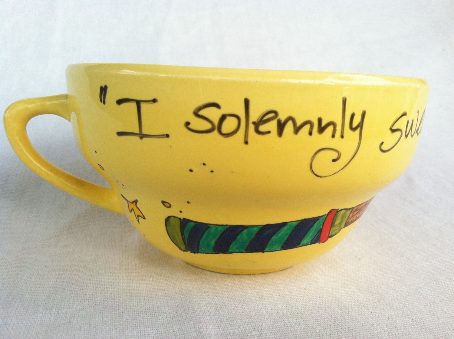 The Marauder's Mug - Harry Potter "I solemnly swear that I am up to no good" Banana Yellow Quote Mug with owl and wand