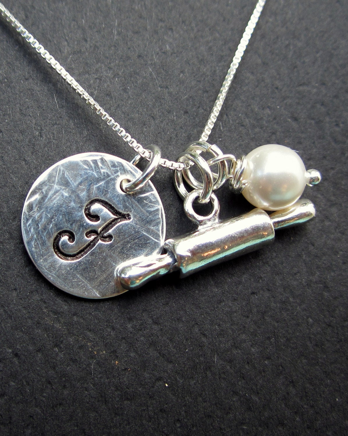 Personalized Necklace, Hand Stamped Jewelry, Monogram Necklace, .925 Sterling Silver - Baking Delight