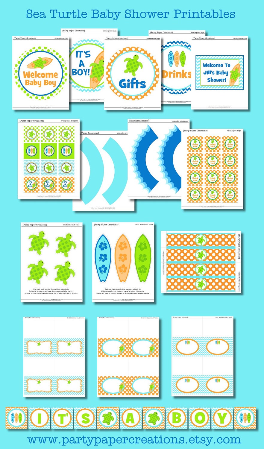 Baby Shower Printable Party - Sea Turtle Surf - Birthday Party DIY Tablescape Il_570xn