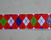Orange, lime green & purple sparkly argyle printed on white 7/8" grosgrain ribbon Il_170x135