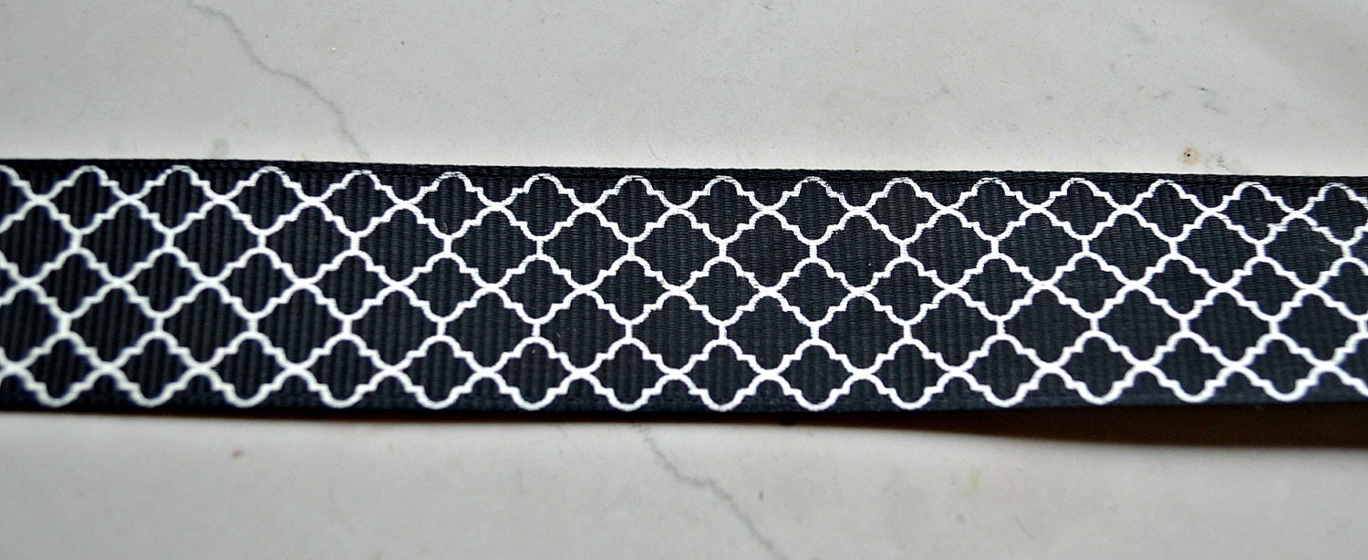 Beautiful black quatrefoil 7/8" grosgrain ribbon- wedding Il_570xn