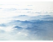 Asian wall art, misty Japanese mountains photograph, blue Honshu Japan landscape photography, large format print. 30x40 fine art photo