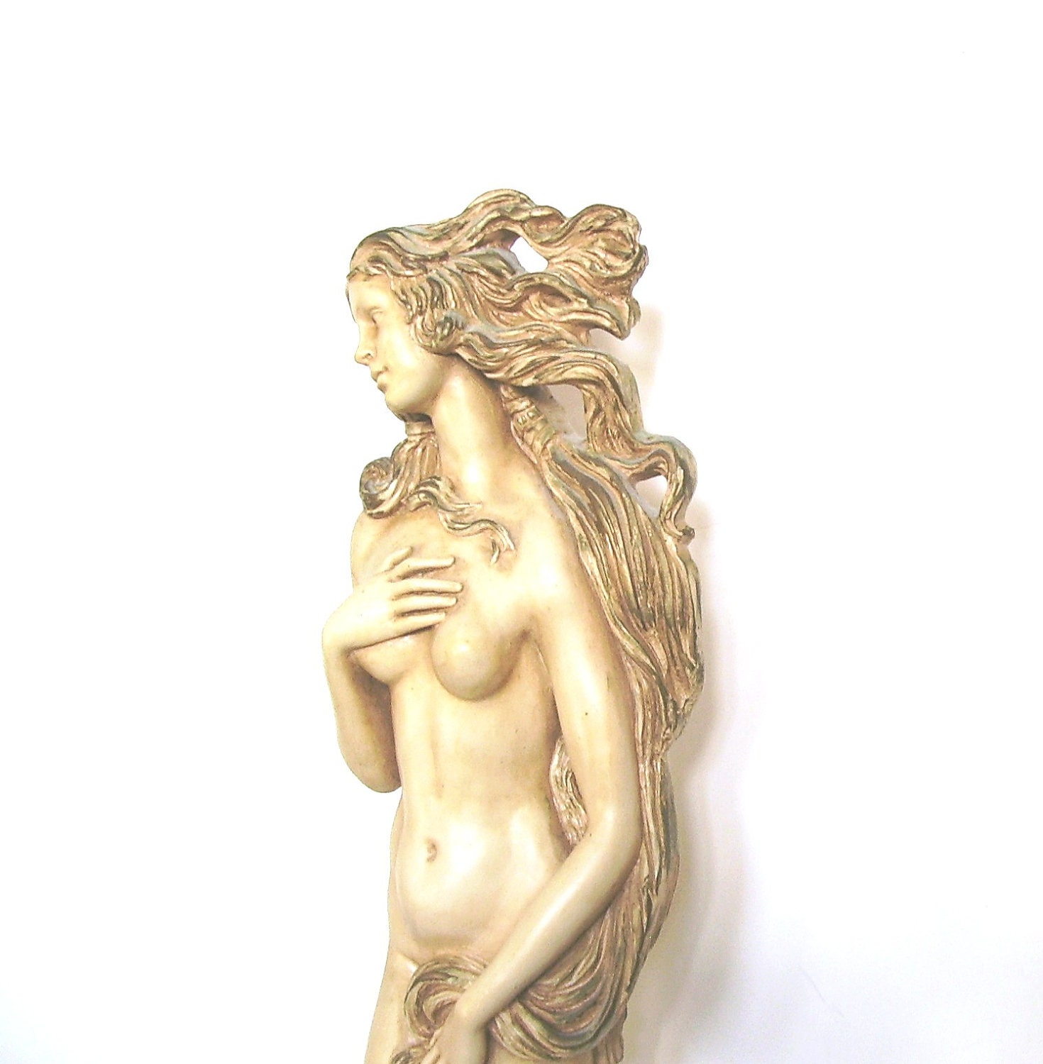 Vintage, Italian, Statue, Nude, Aphrodite, Antiqued, White, Gold, Glaze, 25 in H - OceansideCastle