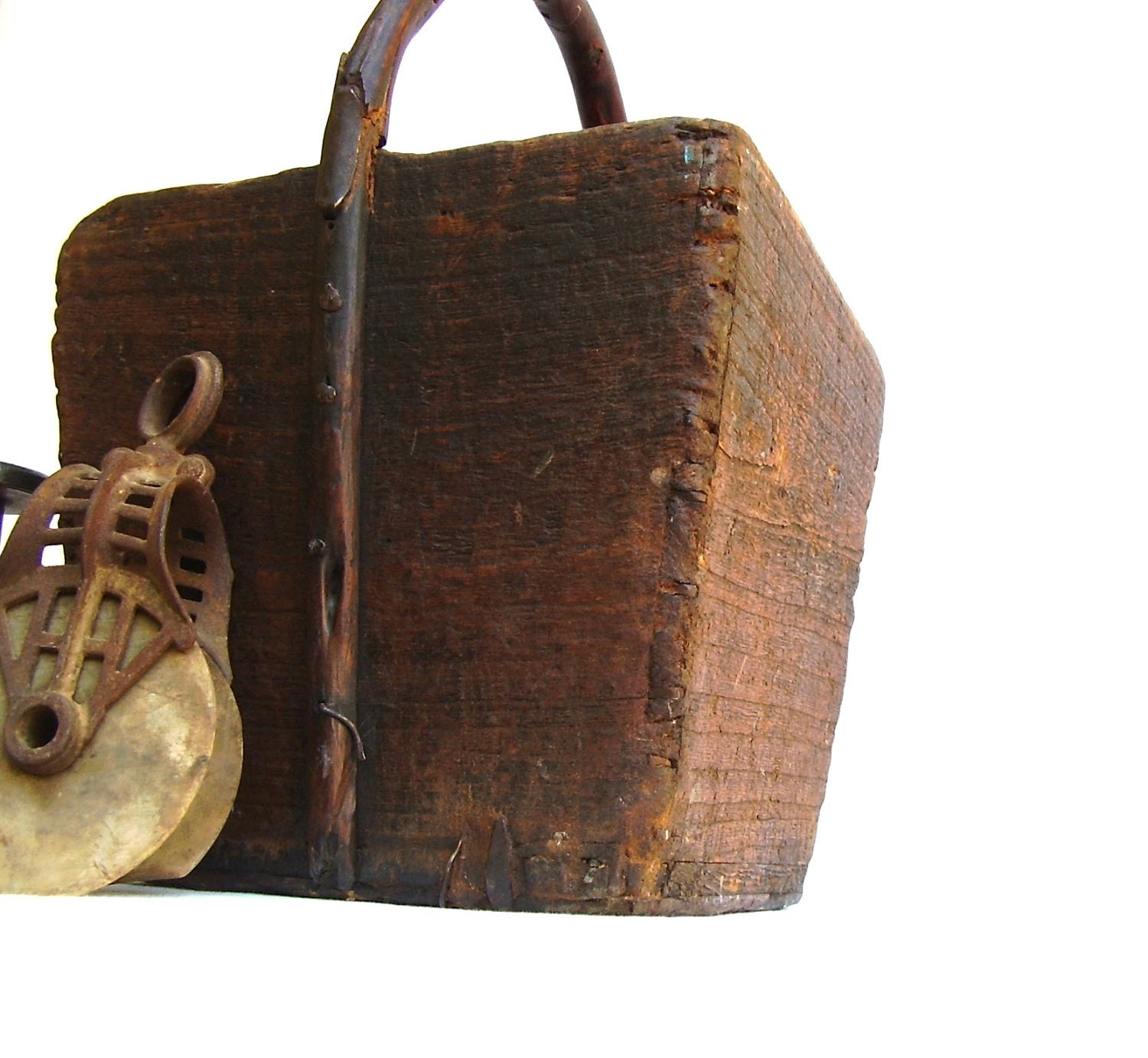Vintage Wood Box Crate Grain Tote Antique Grain Bin Rustic Farmhouse diy Home Decor