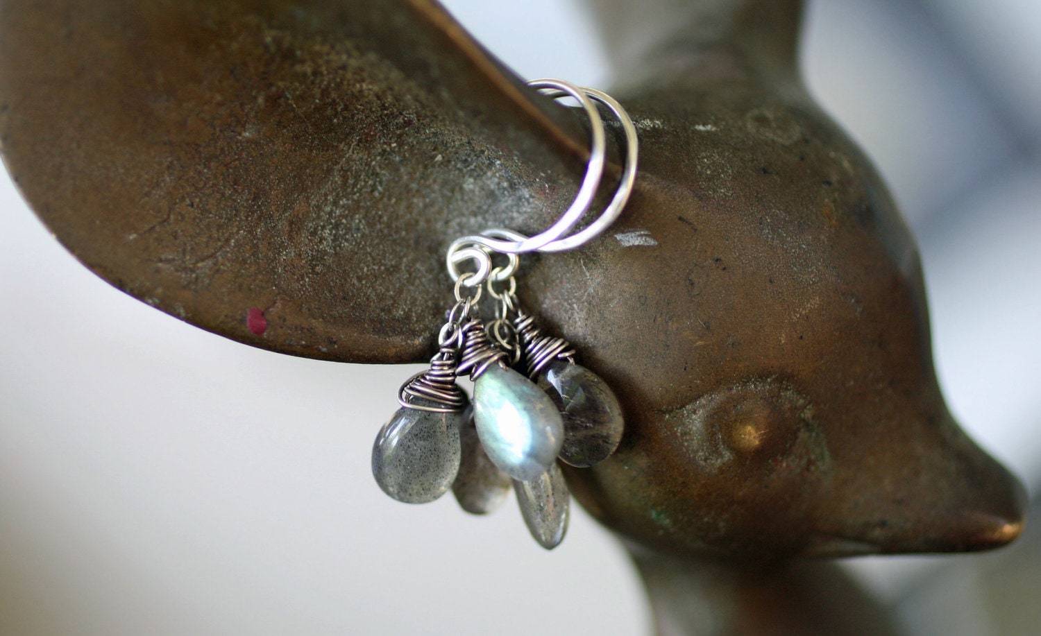 labradorite trio earring in sterling silver