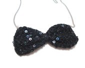 Gifts, Sequin Bow Tie Necklace, Crochet Bow Necklace, Black Bow Tie, Crochet Bow Tie, Statement Necklace, Gift for Her, Crochet Necklace