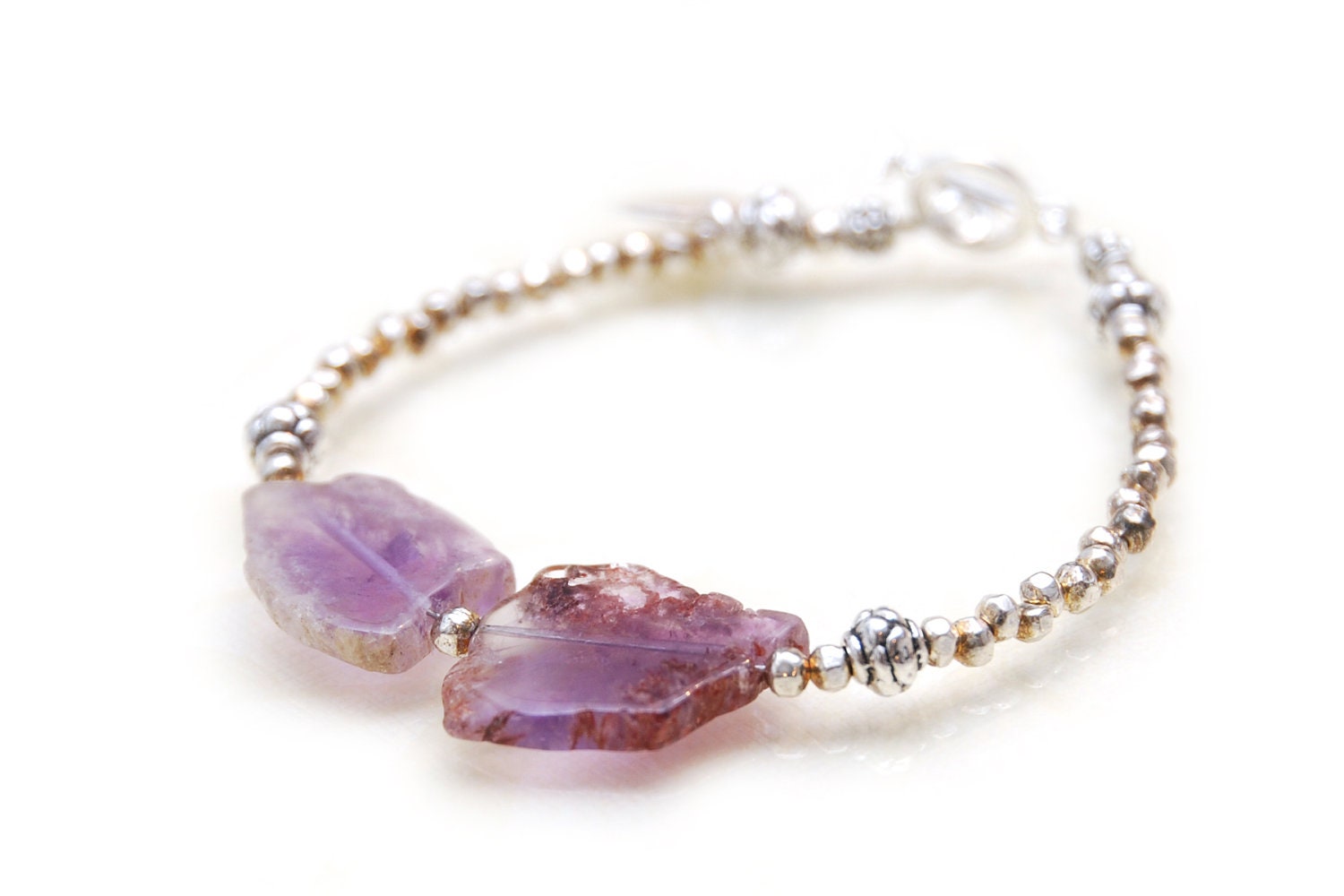CROWN CHAKRA - Natural Amethyst Silver Stone Bracelet (Seventh Chakra -  Headaches, epilepsy, coordination problems, brain disorders)