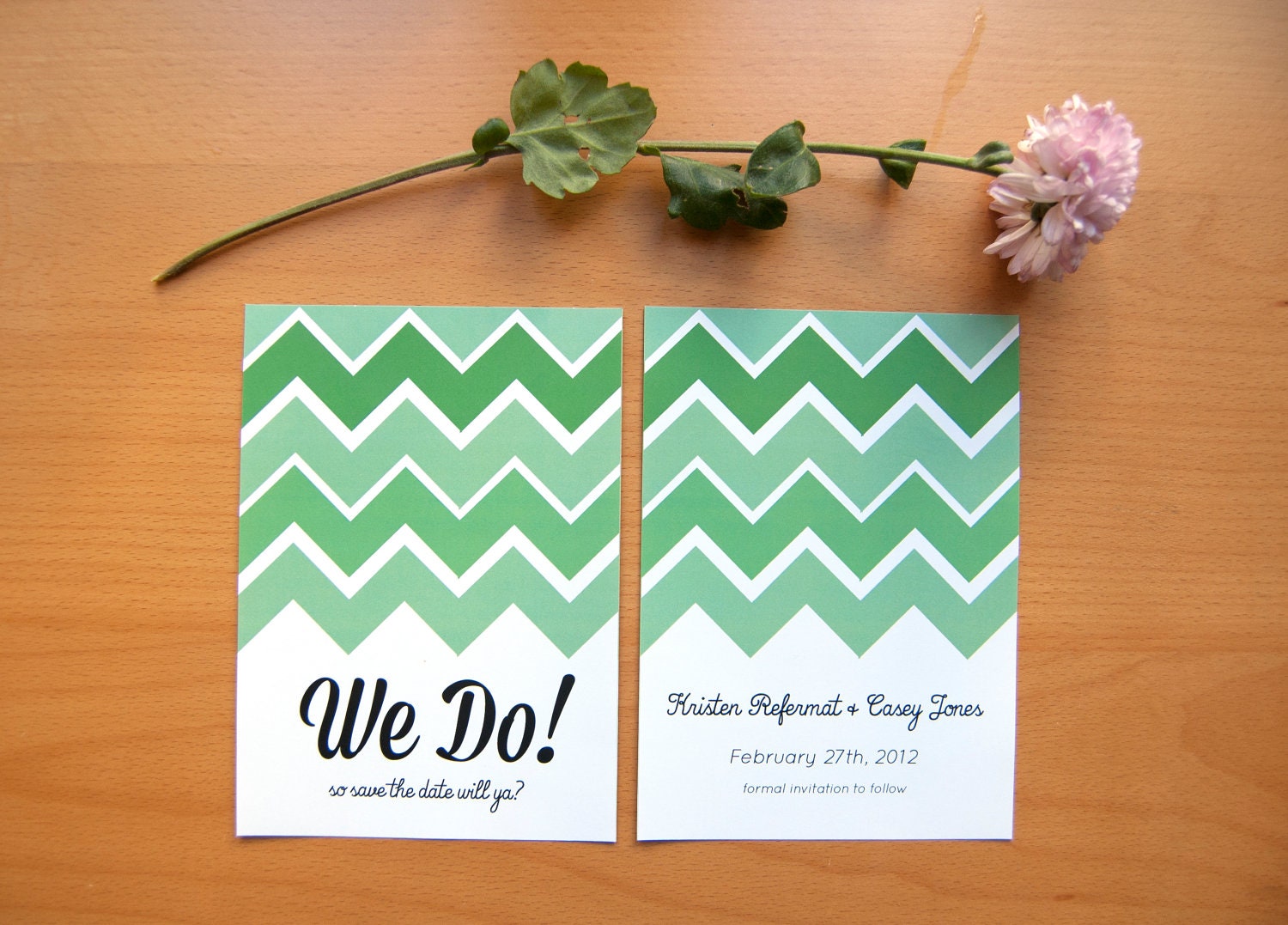 Save The Date With Modern Chevron Pattern