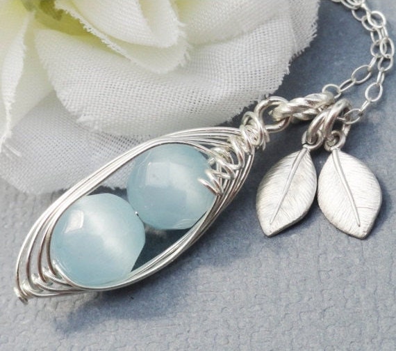 2,3 or 4 Peas In A Pod - Sterling Silver Personalized Peapod. Czech Faceted Stones For Moms, Friends, Brides Bridesmaids or Shower