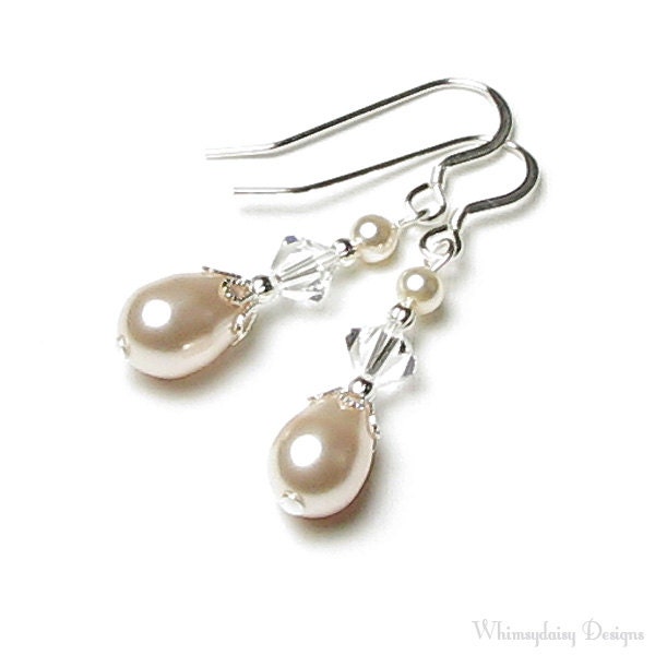 Ivory Chiffon Swarovski Pearl Teardrop & Clear Crystal Earrings