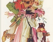 Christmas, Man Tries To Steal A Kiss From Maiden, J C Leyendecker, Saturday Evening Post, USA, Antique Print, 1976