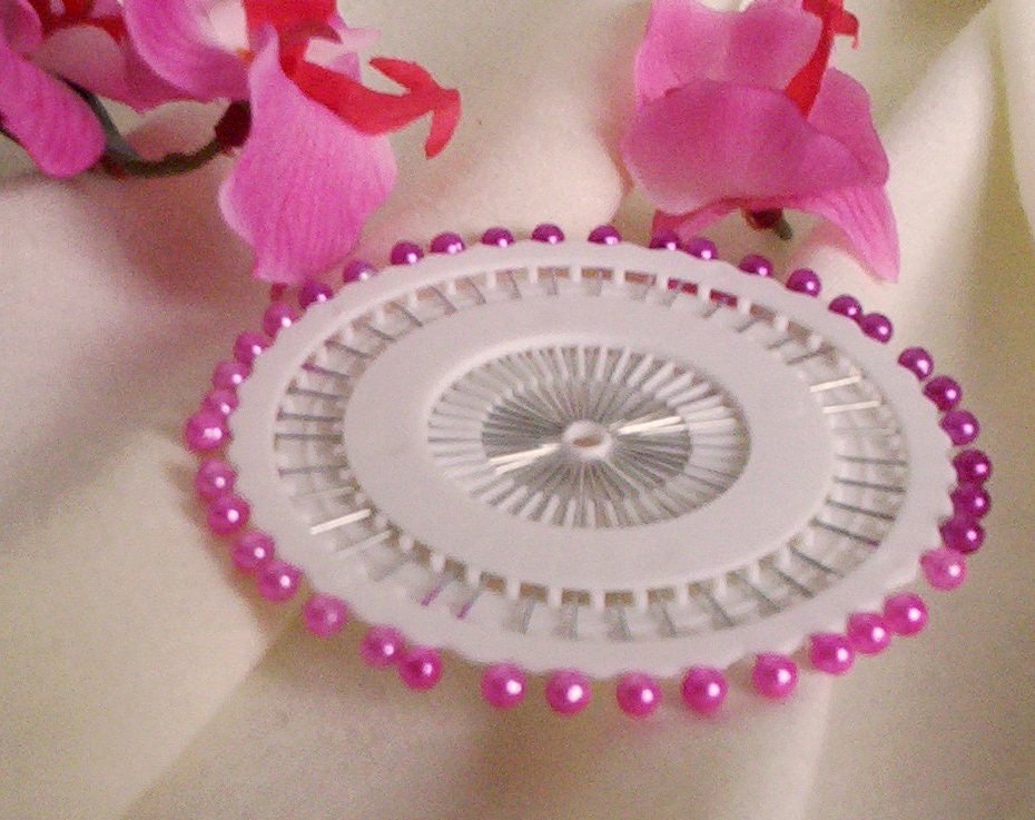 Wedding supplies pink pearl pins Make your own corsages, boutonnieres lapel pins 40 hot pink Pearl Pin Crafts DIY bridal bouquet supplies