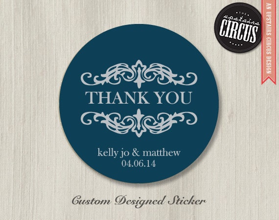 100 Custom Wedding Stickers - Flourish Thank You Labels - 2 inch round