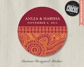 100 Custom Wedding Stickers - Indian Spice Henna Theme - 2 inch round
