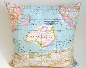 world map pillow cover - as seen in Marie Claire - decorative pillows - travellers gift - blue pillow - 18" designer pillow