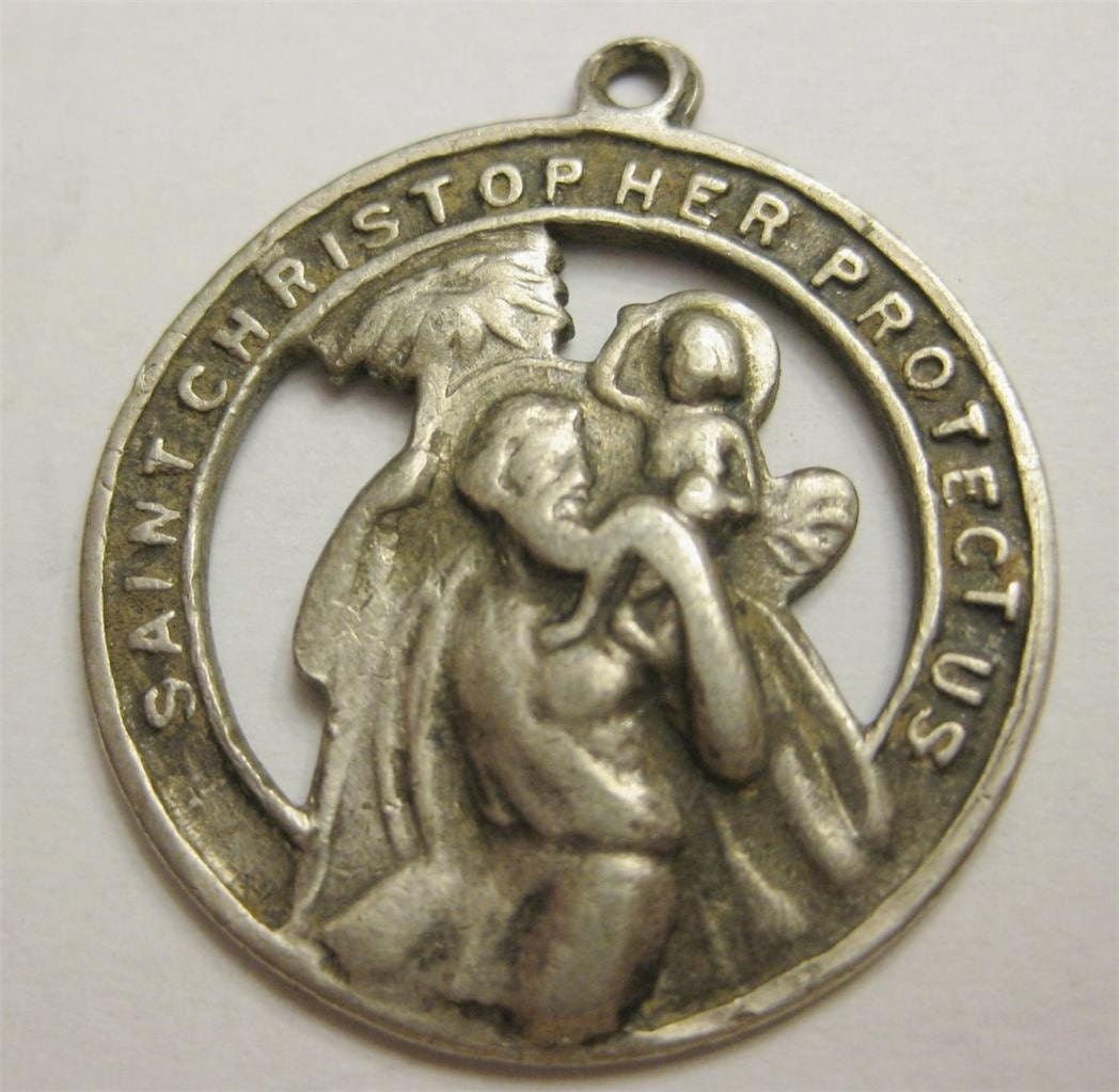 Saint Christopher Sterling Medal on 18 inch sterling silver rolo chain