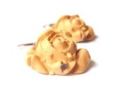Honey Roses Earrings Ancient Bronze Earrings Vintage Style Blue Swarovski Crystals Polymer Clay Rose Earrings Brown Orange Roses Antiqued