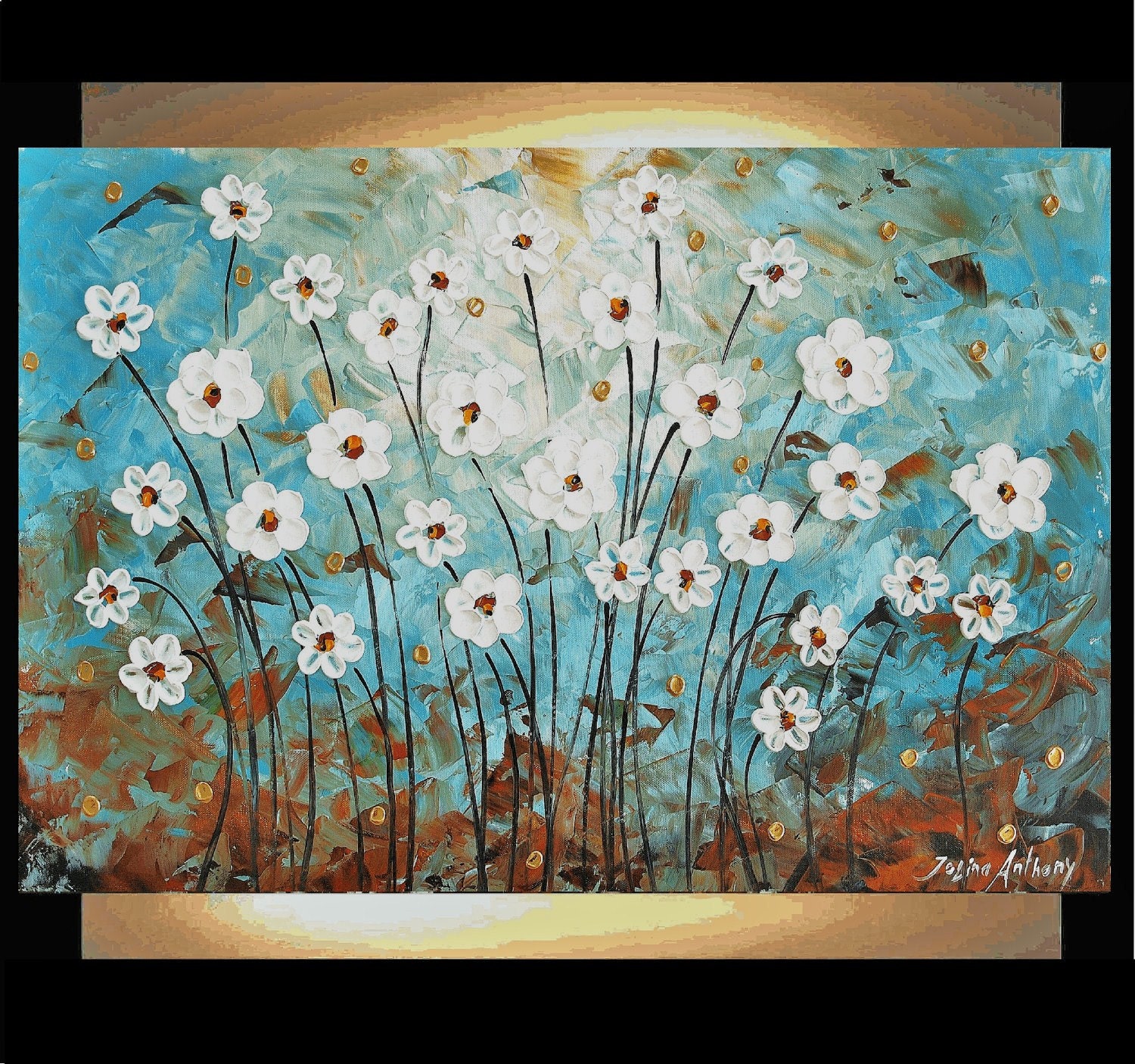 ORIGINAL white abstract flowers palette knife impasto painting from jolina anthony perfect wall decor for your home