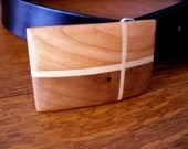 Hand Crafted Natural Walnut and Cherry Belt Buckle with Maple Cross Inlay Great Unique Gift Idea
