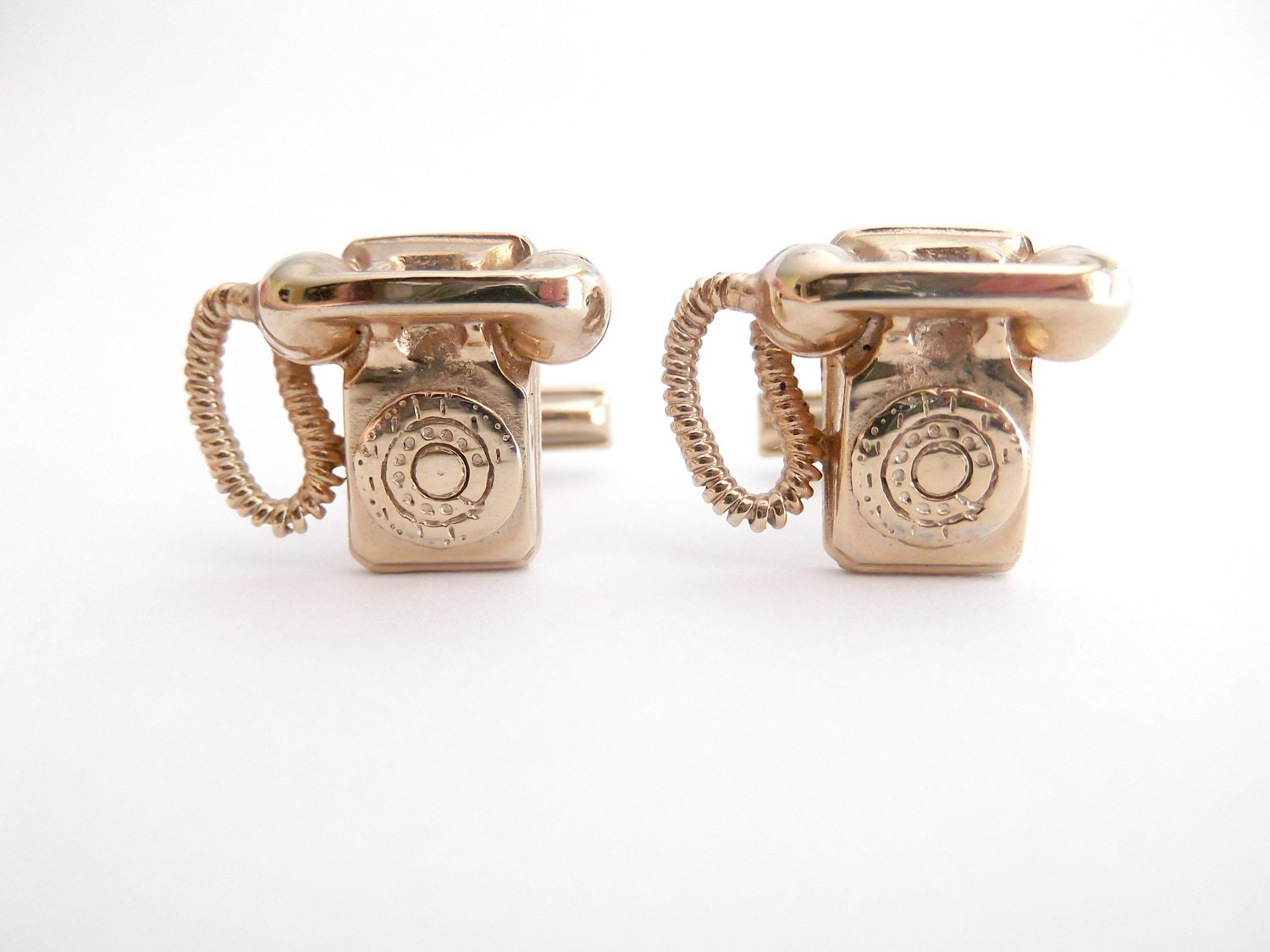 Vintage Rotary Telephone Cuff Links Unisex Goldtone Accessory