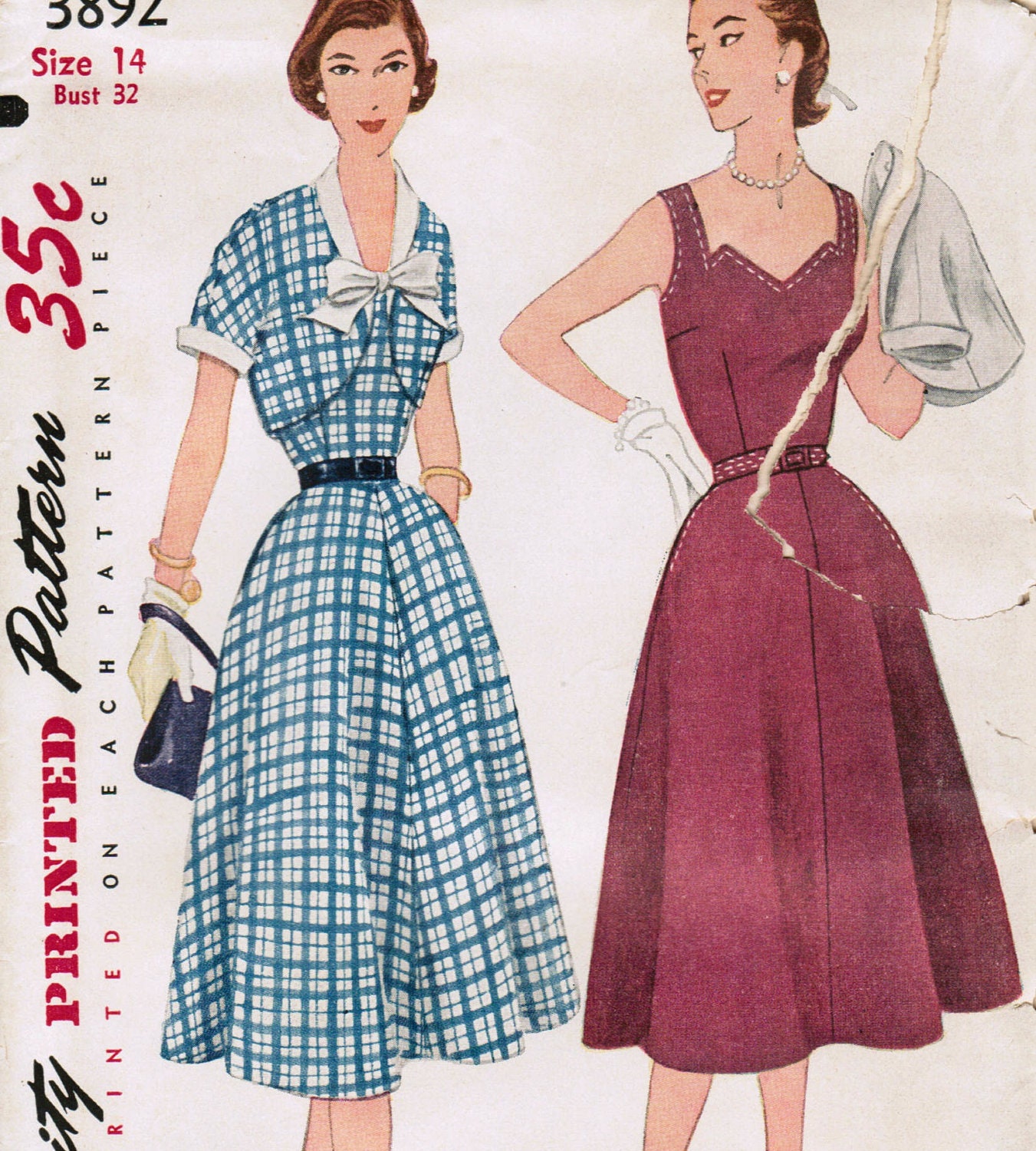 50s vintage dress pattern with shaped neckline and bolero Simplicity 3892 Bust 32