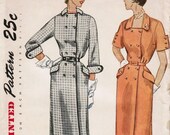 Vintage dress pattern late 40s or early fifties double breasted dress with pockets, collar, and button detailing Simplicity 3308 Bust 33