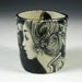 reserved pair of cups-Black and white OOAK porcelain painted cup- skeletons and lady with frog and bird cup