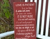 Love is patient love is kind 1 Corinthians 13  painted wood sign
