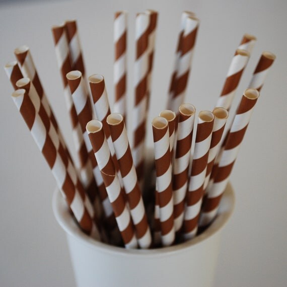 SALE! Paper Straw - 25 Striped Paper Drinking Straws - Brown Il_570xn