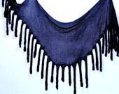 Spring Black Wraparound Shawl, Black Fringe Scarf, Hand Knit Scarf
