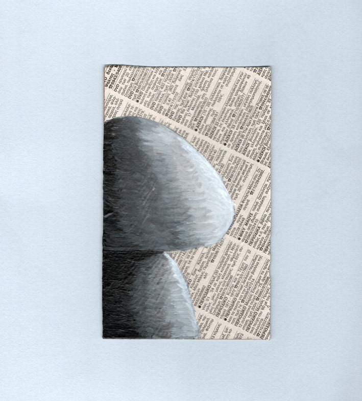 Black and White Mushroom Original Mixed Media Painting OOAK