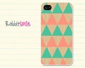 iPhone 5 Case, iPhone 4 case, iPhone 4s Cover , Hard Plastic iphone 5 Cover, cases -- Mint Peach Triangle Geometric on Wood Print