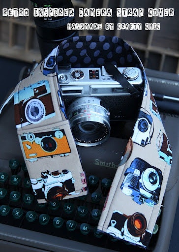 Retro Camera Print Inspired DSLR Padded Camera Strap Cover