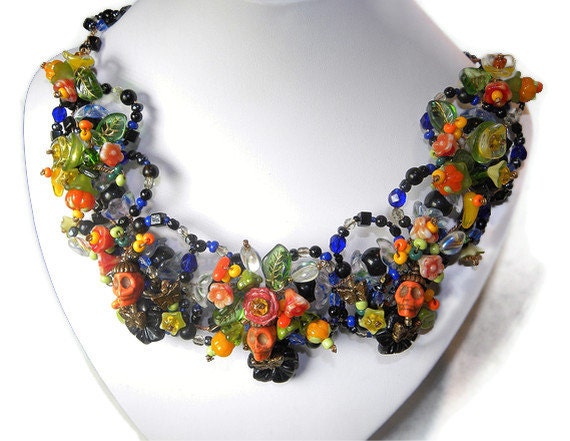 Smiling Sugar Skulls & Happy Hearts Wired Jewels Necklace WJ117